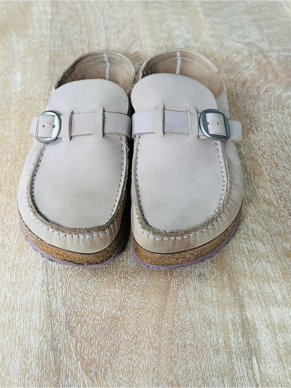 Birkenstock Buckley Leather Mules Off White Lavender Sole EU 40 US 9-9.5